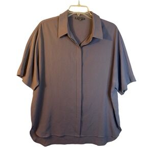 90s Dress Shirt Gray Short Sleeve Collared Button Up Women's Large Relaxed Fit